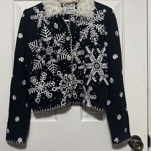 Michael Simon SNOWFLAKE Cardigan Sweater Black White Sz M Art To Wear READ